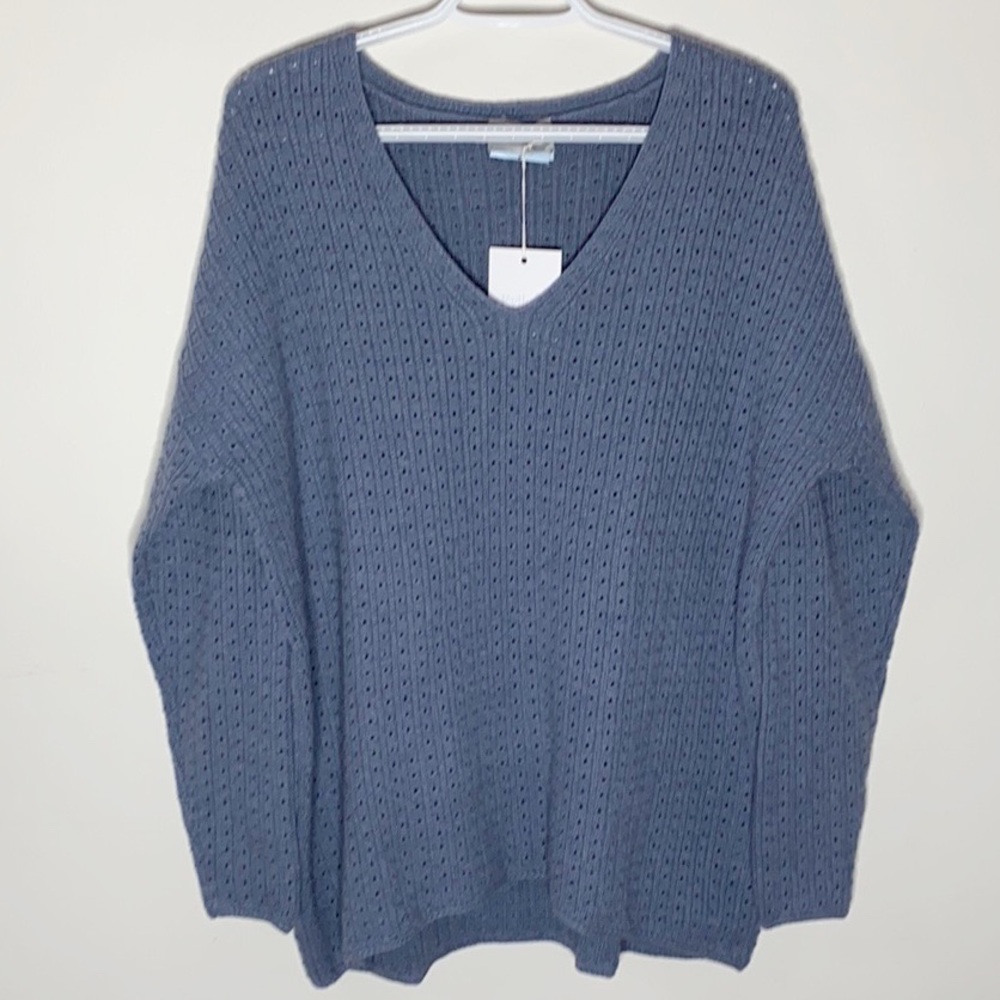 Ryllace Merino blend V neck open knit sweater size 1X